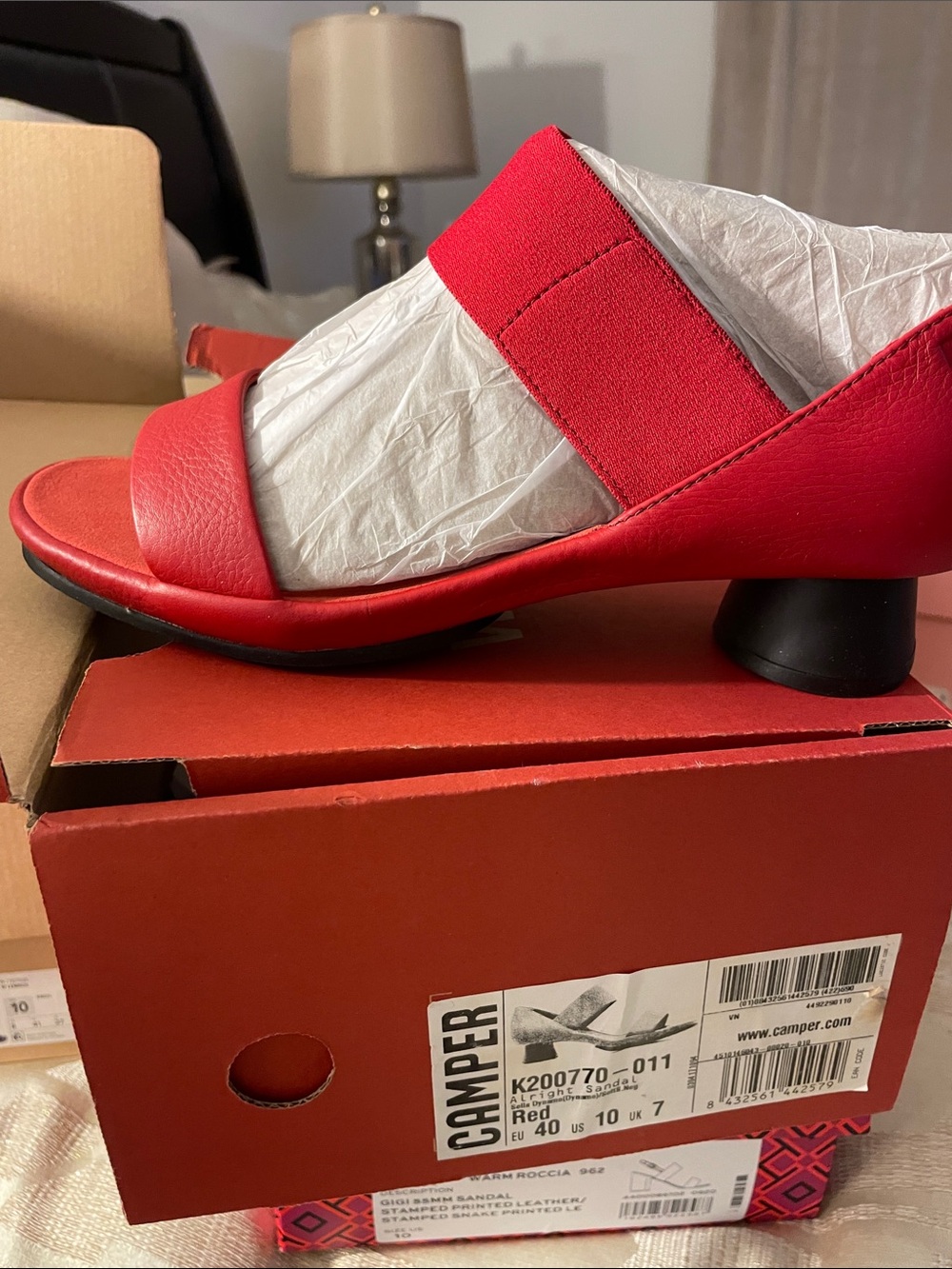 Camper Red Women's Low Block Heel Sandal